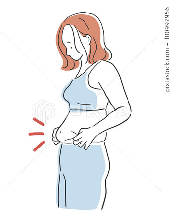 Illustration material of a woman who cares about belly fat Illustration material of a woman who cares about belly fat 100997956