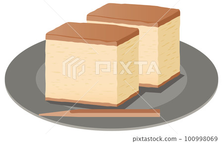 日本糖果 (castella) 在盤子上的圖像插圖 100998069
