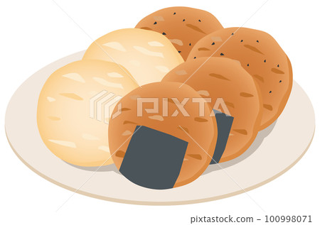 Image illustration of Japanese sweets (senbei) on a plate 100998071