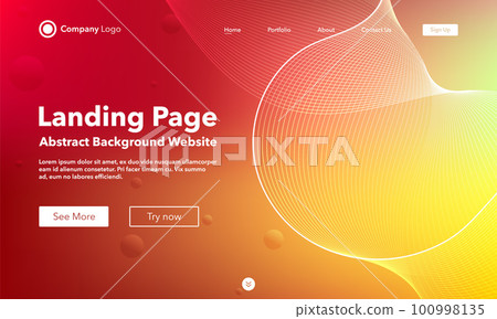 Gradient abstract wave background. Landing Page. Template for websites or apps. Modern design. Digital frequency track equalizer. Yellow shiny wave line. Curved wavy line smooth stripe. Vector style 100998135