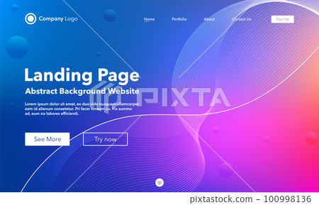 Gradient abstract wave background. Landing Page. Template for websites or apps. Modern design. Digital frequency track equalizer. Colorful shiny wave line. Curved wavy line smooth stripe. Vector style 100998136