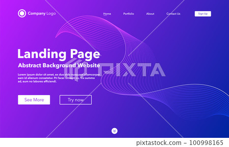 Gradient abstract wave background. Landing Page. Template for websites or apps. Modern design. Digital frequency track equalizer. Purple shiny wave line. Curved wavy line smooth stripe. Vector style Gradient abstract wave background. Landing Page. Template for websites or apps. Modern design. Digital frequency track equalizer. Purple shiny wave line. Curved wavy line smooth stripe. Vector style 100998165