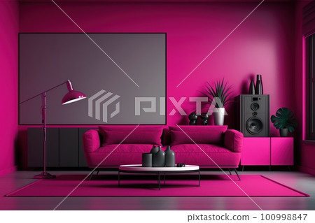 Minimalistic living room Background in trendy luxury viva magenta tone. 100998847