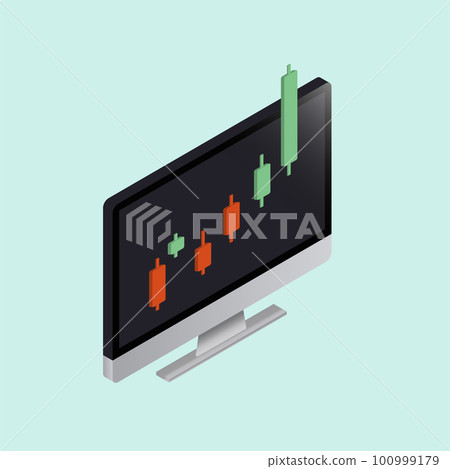 Computer monitor with bullish trading chart in...-插圖素材