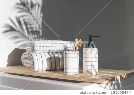 Bathroom domestic spa procedure body care tools arrangement minimal ecology space organization Bathroom domestic spa procedure body care tools arrangement minimal ecology space organization 101000474