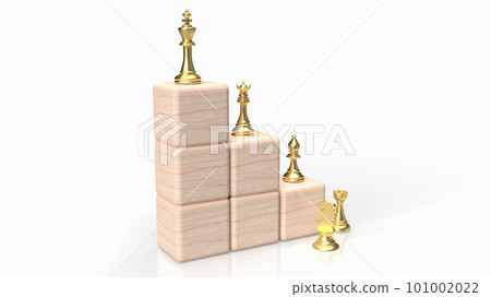 The gold chess on stair wood cube on white Background 3d rendering 101002022