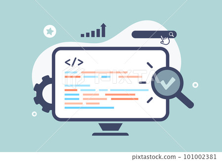 Optimize website SEO with Robots Meta Tags. Illustration shows HTTP header tags and SEO meta data description elements for search engine optimization 101002381