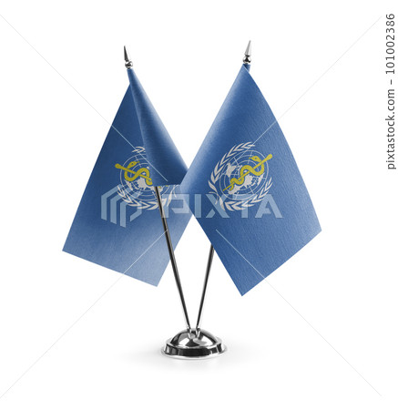 Small national flags of the World Health Organization WHO on a white background 101002386