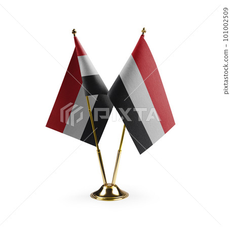 Small national flags of the Yemen on a white background 101002509