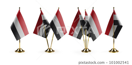 Small national flags of the Yemen on a white background 101002541