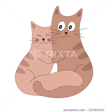 Cute two cats in love. Animal vector illustration for greeting card or poster. 101002631