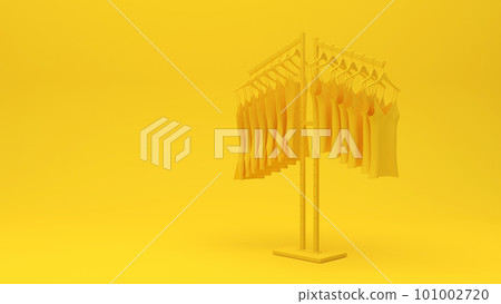 Clothing store showcase concept 3d illustration in yellow color 101002720