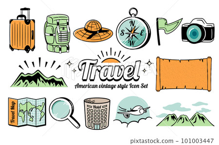 American vintage style cool and stylish summer travel/travel design icon illustration set_orange 101003447
