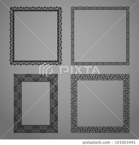 Set of decorative frames Elegant vector element for design in Eastern style, place for text. Floral black and gray borders. Lace illustration for invitations and greeting cards 101003491