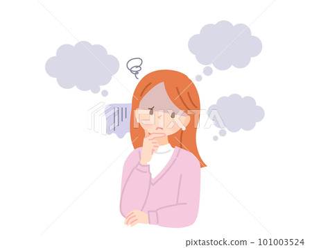 Illustration material of a young woman with a troubled expression thinking Illustration material of a young woman with a troubled expression thinking 101003524
