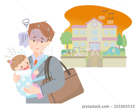 Daddy in suit picking up baby from nursery school after work Daddy in suit picking up baby from nursery school after work 101003533