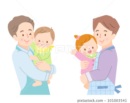 圍裙抱著嬰兒的男人 101003541