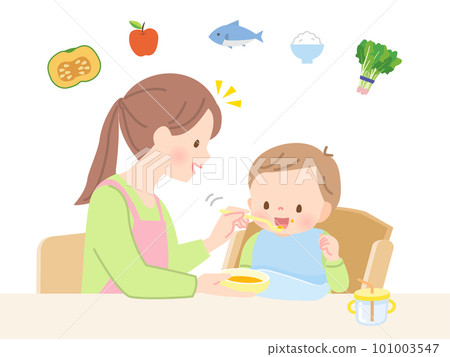 媽媽給嬰兒餵嬰兒食品 101003547