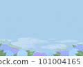 雨天背景插圖雨季景觀與繡球花和青蛙 101004165