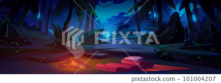 Cartoon night glade with campfire 101004207