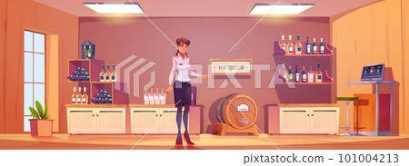 Wine shop interior, alcohol store background 101004213