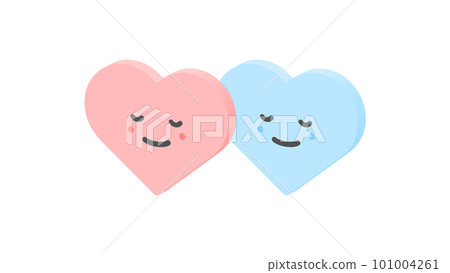 心形圖標,有兩張閉著眼睛的笑臉 — 愛情、婚姻、情侶的形象 心形圖標,有兩張閉著眼睛的笑臉 — 愛情、婚姻、情侶的形象 101004261