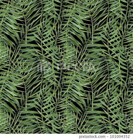 Seamless pattern tropic plants palm leaf watercolor isolated on white. Watercolor handdrawn fation botanical llustration Seamless pattern tropic plants palm leaf watercolor isolated on white. Watercolor handdrawn fation botanical llustration 101004352