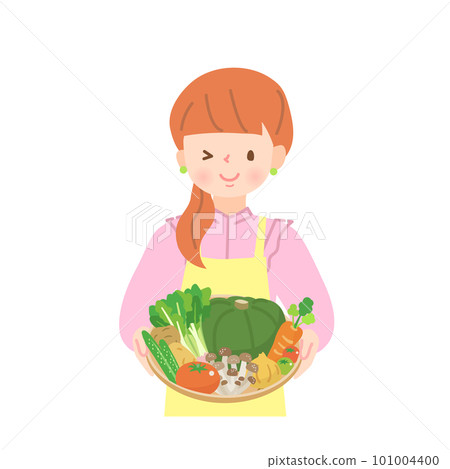 提著一籃子蔬菜的年輕女子 提著一籃子蔬菜的年輕女子 101004400