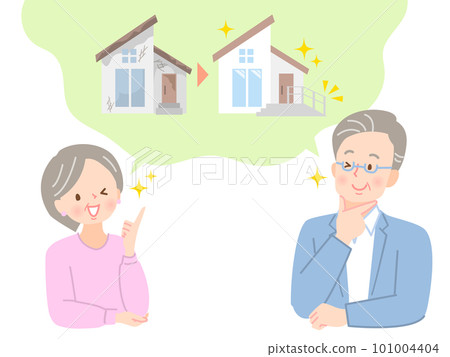 Illustration material of senior couple thinking about home renovation Illustration material of senior couple thinking about home renovation 101004404