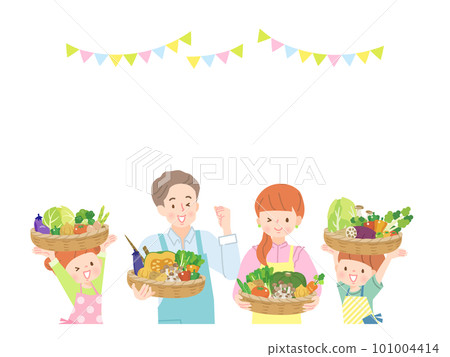 籃子裡放著蔬菜的快樂家庭 101004414