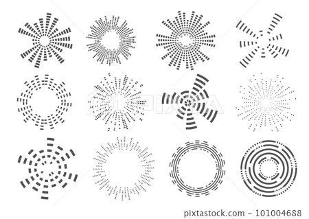 Abstract circular equalizer. Round audio eq soundwaves. Graphic abstract frame. Vector set Abstract circular equalizer. Round audio eq soundwaves. Graphic abstract frame. Vector set 101004688