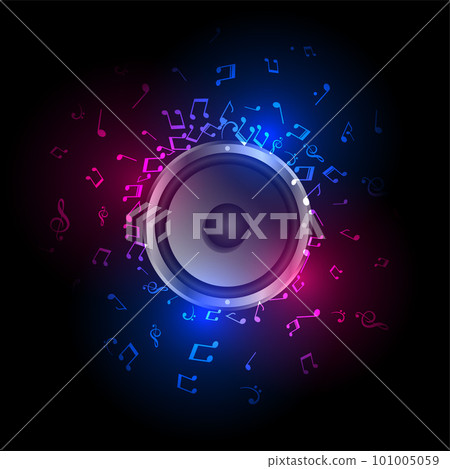 colorful musical notes with sound speaker for disco or dj theme colorful musical notes with sound speaker for disco or dj theme 101005059