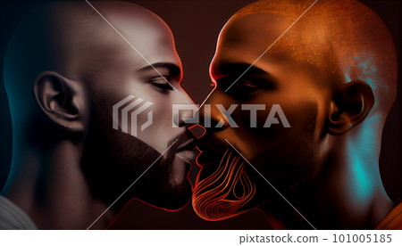 LGBTQ/gay/bisexual/transgender men kissing (Generative AI) 101005185