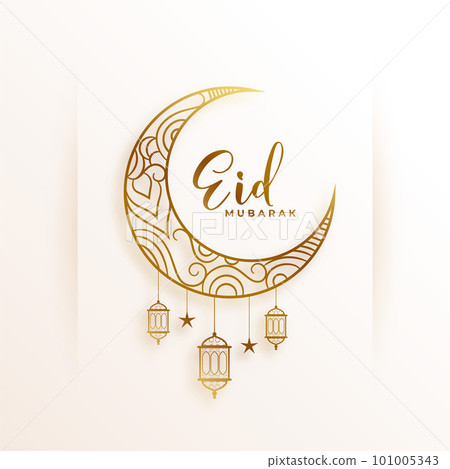 elegant eid mubarak greeting card with golden moon and lantern elegant eid mubarak greeting card with golden moon and lantern 101005343