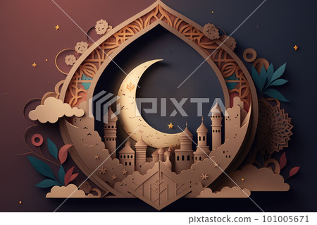 Arabic architecture, mosque, pattern and background. Ramadan Kareem Eid Mubarak Islamic holiday illustrations paper craft style. Arabic architecture, mosque, pattern and background. Ramadan Kareem Eid Mubarak Islamic holiday illustrations paper craft style. 101005671