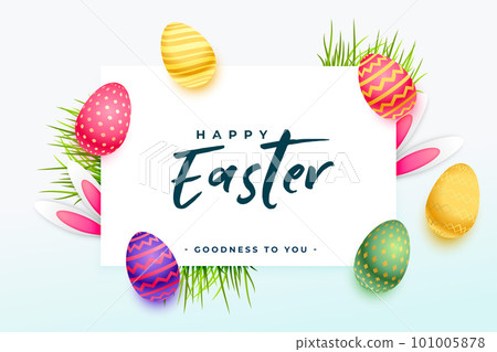 realistic easter eggs background with bunny ear behind grass realistic easter eggs background with bunny ear behind grass 101005878
