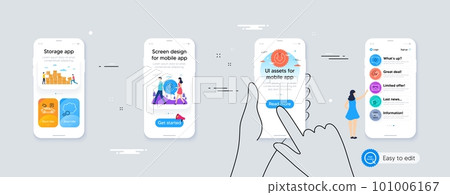 Talk bubble, Medical chat and Parking security line icons for website, printing. Phone ui interface. Collection of Dishwasher timer, Photo, Cashback card icons. Vector 101006167