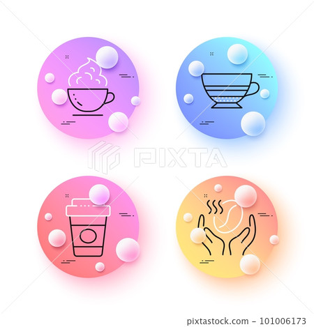 Mocha, Coffee cup and Takeaway coffee minimal line icons. 3d spheres or balls buttons. For web, application, printing. Whipped cream, Latte drink, Roasted bean. Mocha line icon banner. Vector Mocha, Coffee cup and Takeaway coffee minimal line icons. 3d spheres or balls buttons. For web, application, printing. Whipped cream, Latte drink, Roasted bean. Mocha line icon banner. Vector 101006173