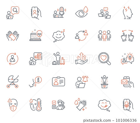 People icons set. Included icon as User notification, Winner podium and Airport transfer web elements. Medical mask, Budget accounting, Id card icons. Opinion, Move gesture, Sleep web signs. Vector 101006336