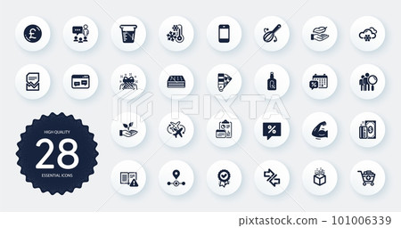 Set of Business icons, such as Lightweight, Station and Smartphone flat icons. Gift, Alcohol free, Mattress web elements. Approved award, Discounts calendar, Instruction manual signs. Vector 101006339