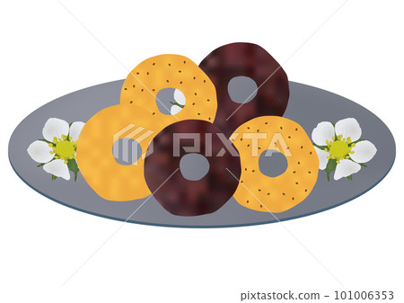 "3 types of donuts" plain chocolate chocolate chip gray dish floral pattern "3 types of donuts" plain chocolate chocolate chip gray dish floral pattern 101006353
