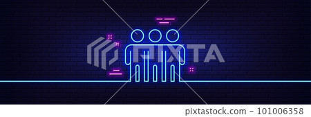 Neon light glow effect. Friendship line icon. Friends group sign. Assistance business symbol. 3d line neon glow icon. Brick wall banner. Friendship outline. Vector Neon light glow effect. Friendship line icon. Friends group sign. Assistance business symbol. 3d line neon glow icon. Brick wall banner. Friendship outline. Vector 101006358