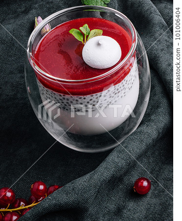 Chia seed pudding with sugar cranberry topping 101006404