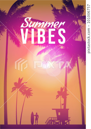 Summer Vibes Retro Poster, surfer with surfboard 101006757
