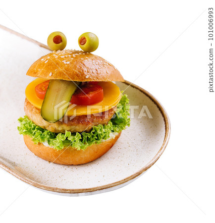 kids burger on white plate isolated kids burger on white plate isolated 101006993