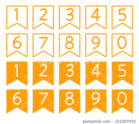 Hand-drawn crayon material, ribbon-shaped number icon set 101007050