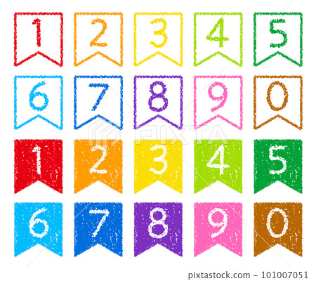Hand-drawn crayon material, ribbon-shaped number icon set Hand-drawn crayon material, ribbon-shaped number icon set 101007051