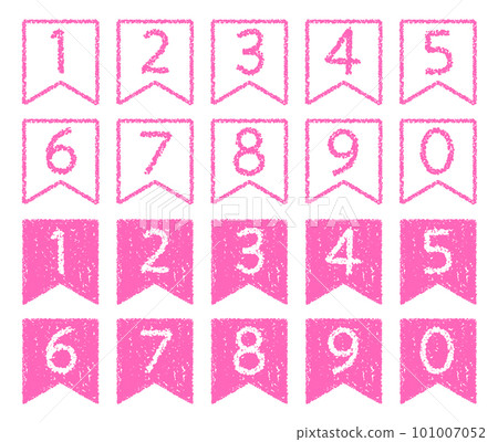 Hand-drawn crayon material, ribbon-shaped number icon set Hand-drawn crayon material, ribbon-shaped number icon set 101007052