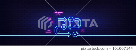 Neon light glow effect. Survey progress line icon. Quiz algorithm sign. Business interview symbol. 3d line neon glow icon. Brick wall banner. Survey progress outline. Vector Neon light glow effect. Survey progress line icon. Quiz algorithm sign. Business interview symbol. 3d line neon glow icon. Brick wall banner. Survey progress outline. Vector 101007144