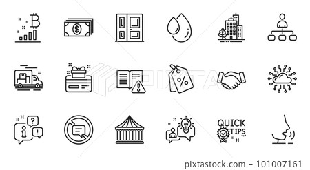 Outline set of Bitcoin graph, Management and Discount tags line icons for web application. Talk, information, delivery truck outline icon. Vector Outline set of Bitcoin graph, Management and Discount tags line icons for web application. Talk, information, delivery truck outline icon. Vector 101007161
